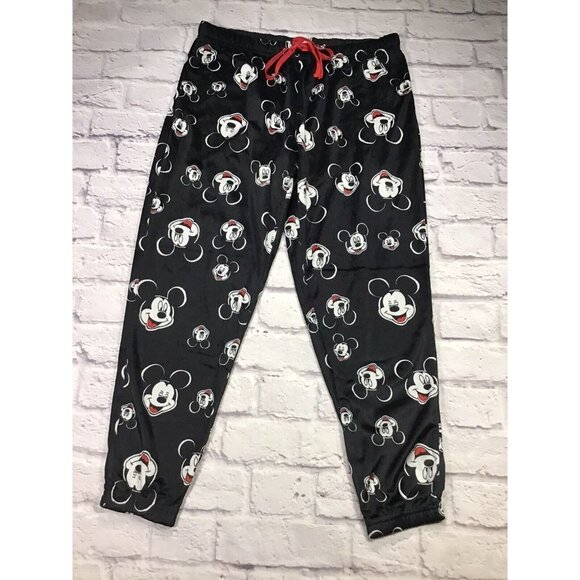 Mickey Mouse Pajama Pants Womens Size Large Black Soft Elastic Drawstring Waist - Picture 3 of 6